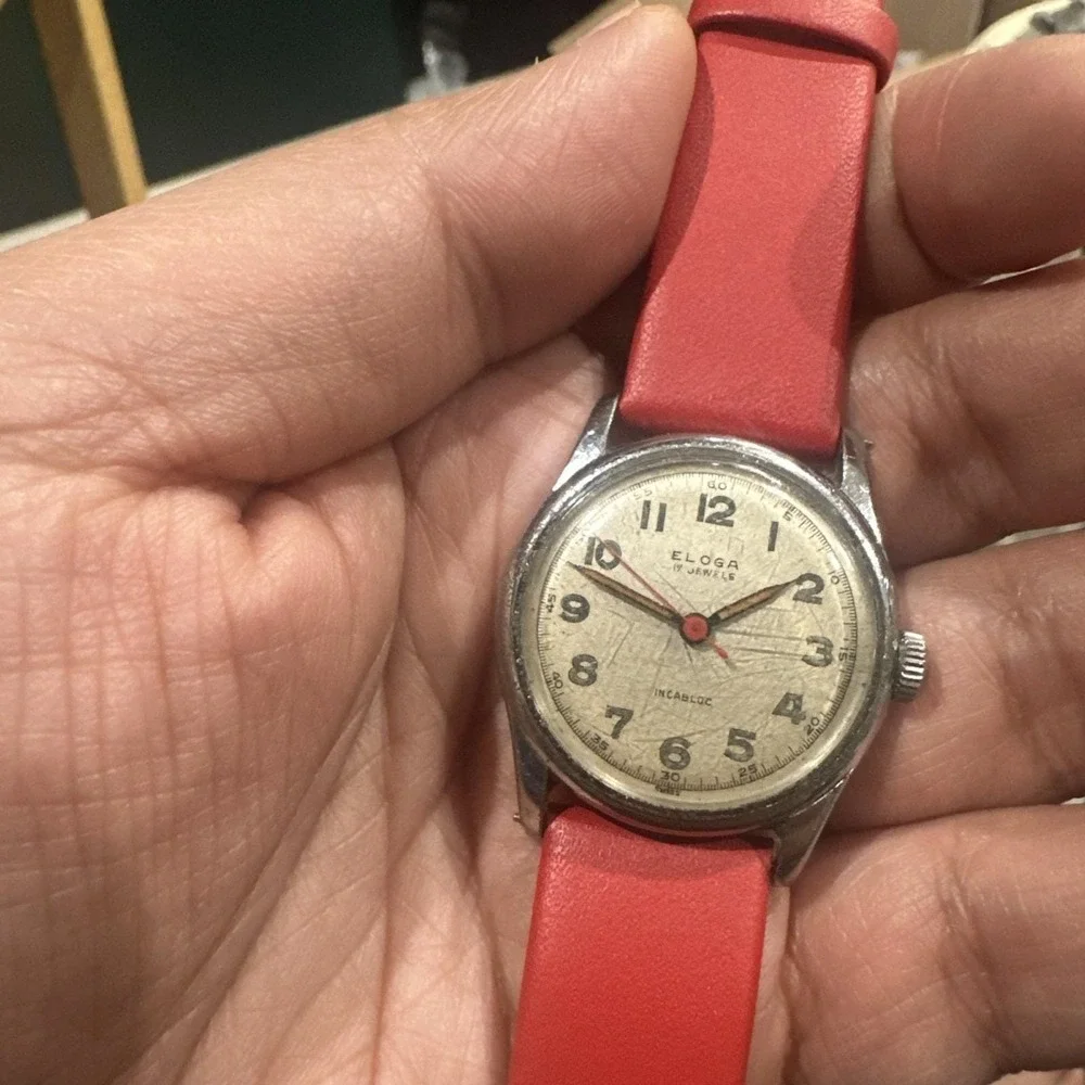 Works 1950s Eloga Swiss 17 Jewels Incabloc Manual Wind Watch 32mm 8